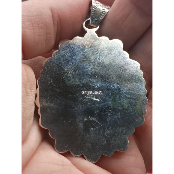 Huge 2.5" Long Handmade Sterling Silver Pink Conch Snake Eye Turquoise Cluster M - Picture 5 of 8